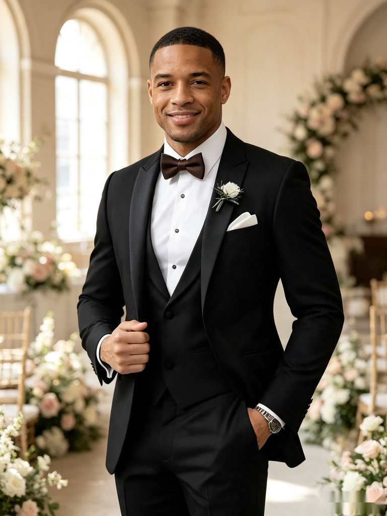 Classic 3 Piece Black Men's Suit with Regular Fit and Sophisticated Peak Lapel