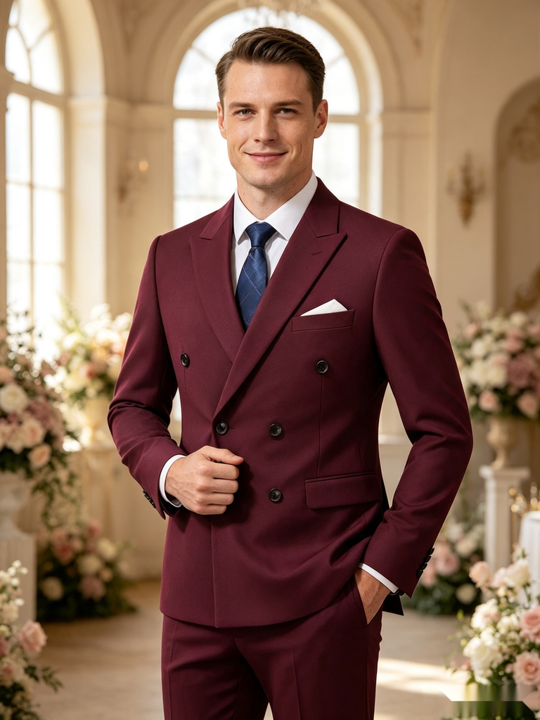 Classic 1 Piece Mulberry Men's Suit with Regular Fit and Sophisticated Peak Lapel