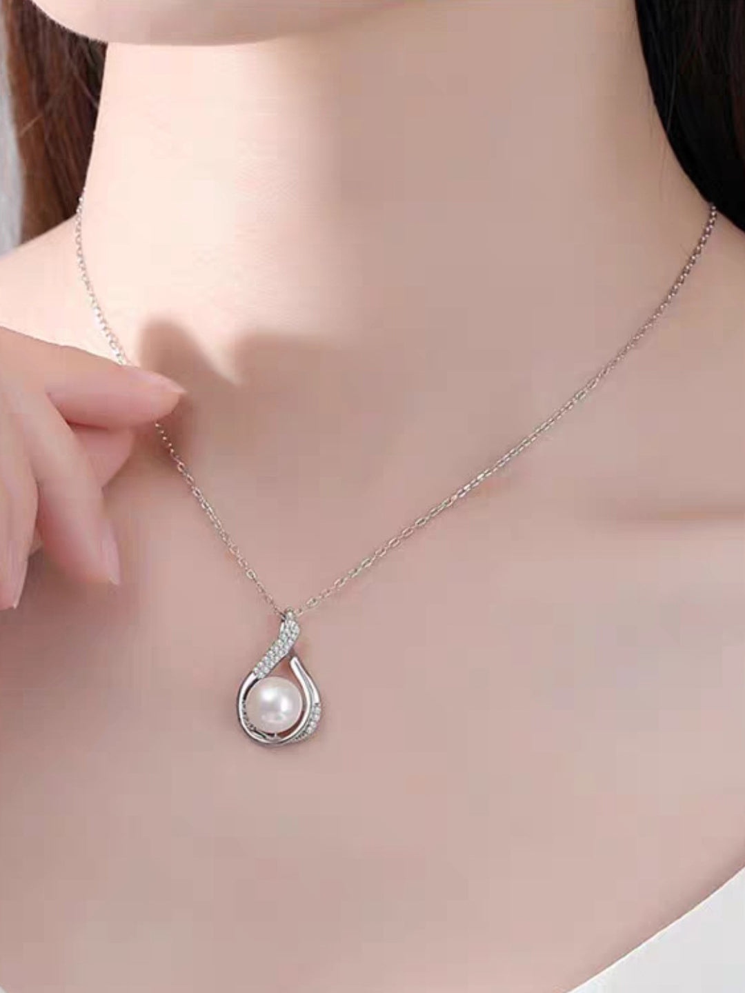 Delicate 925 Sterling Silver & Pearl Bridal Necklace Earrings Wedding Jewelry Sets