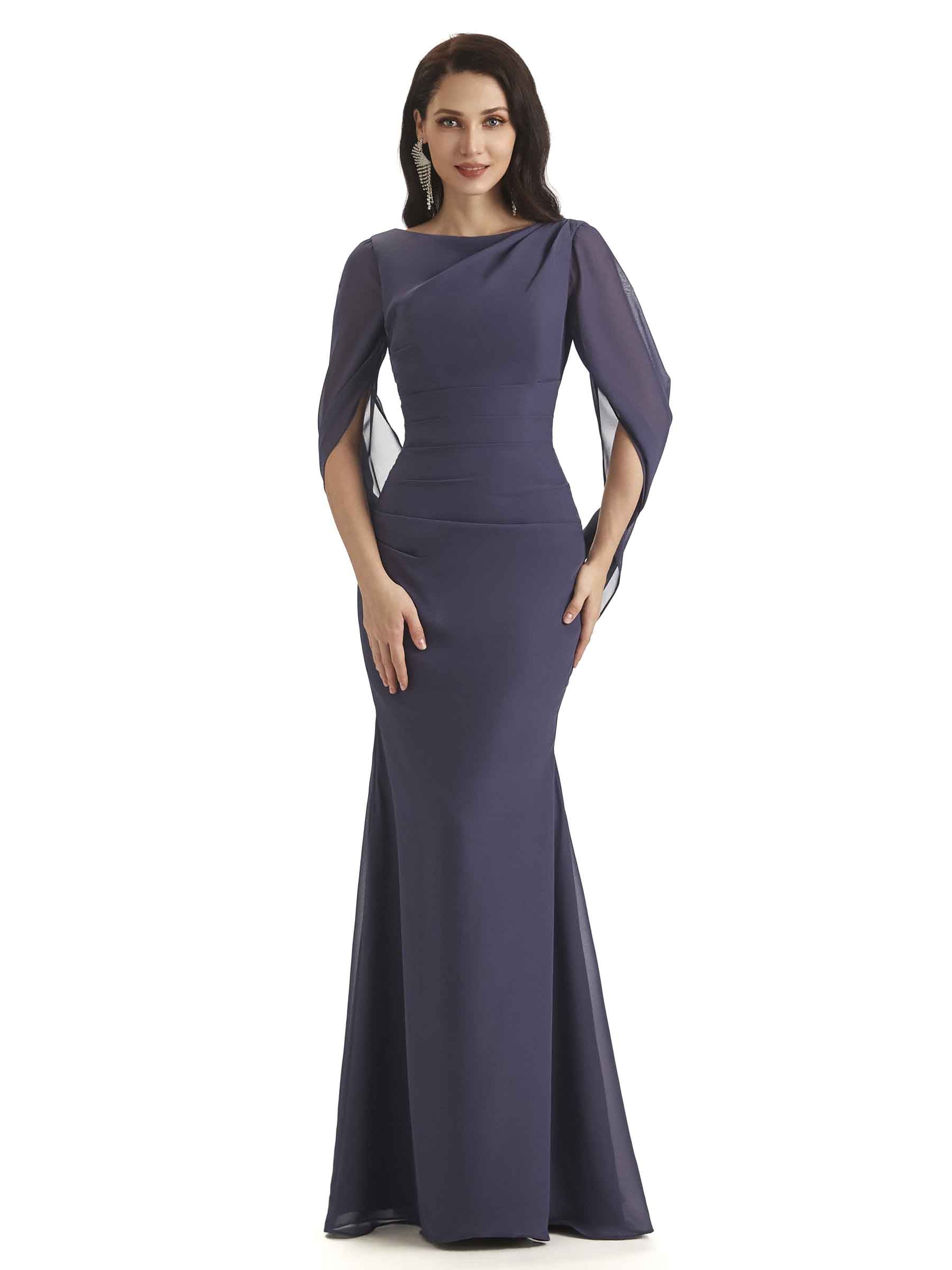 Casual Mermaid Chiffon Half Sleeves Long Mother of The Bride Dresses