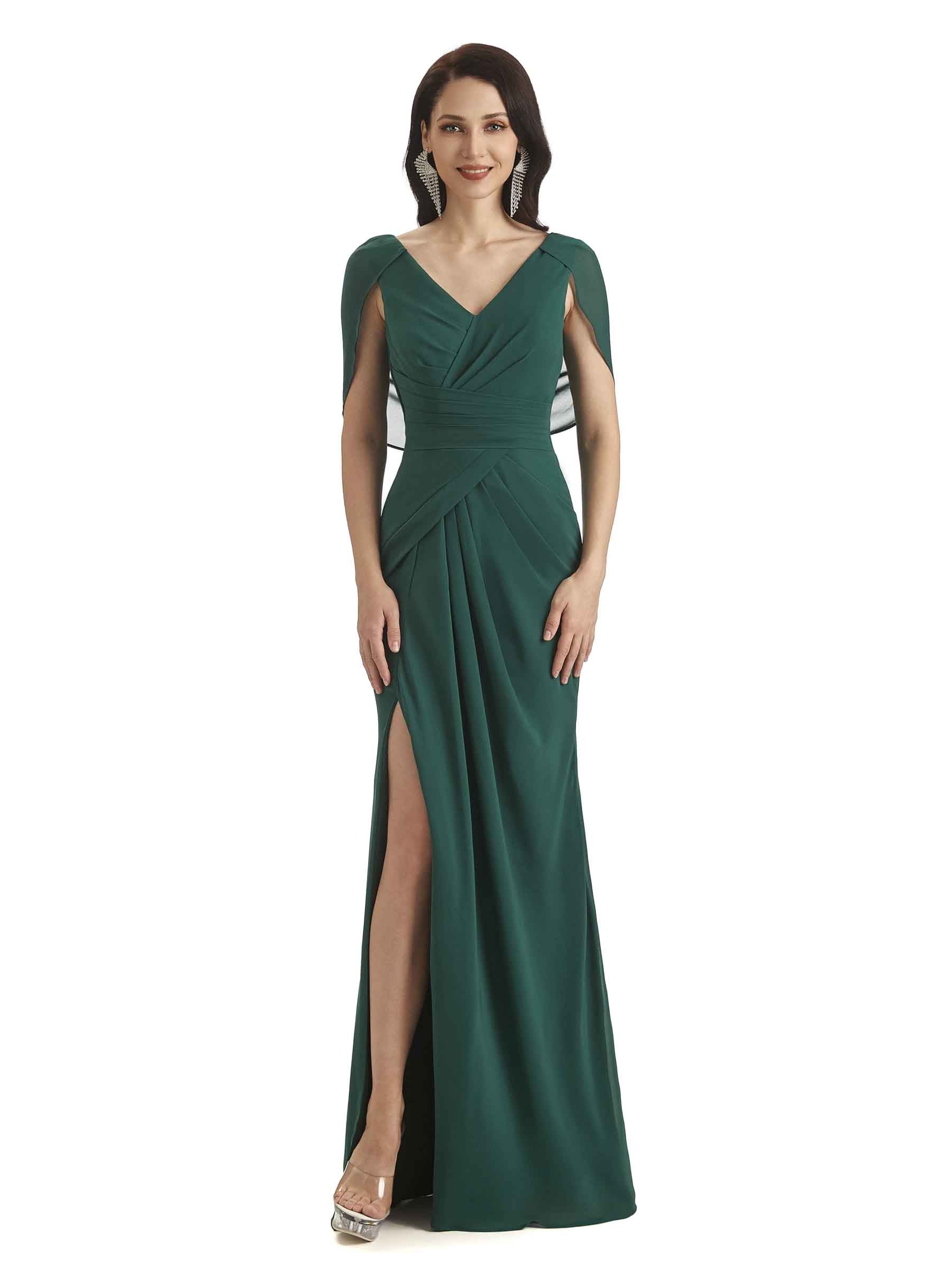 Elegant Side Slit Chiffon Long Mother of The Bride Dresses