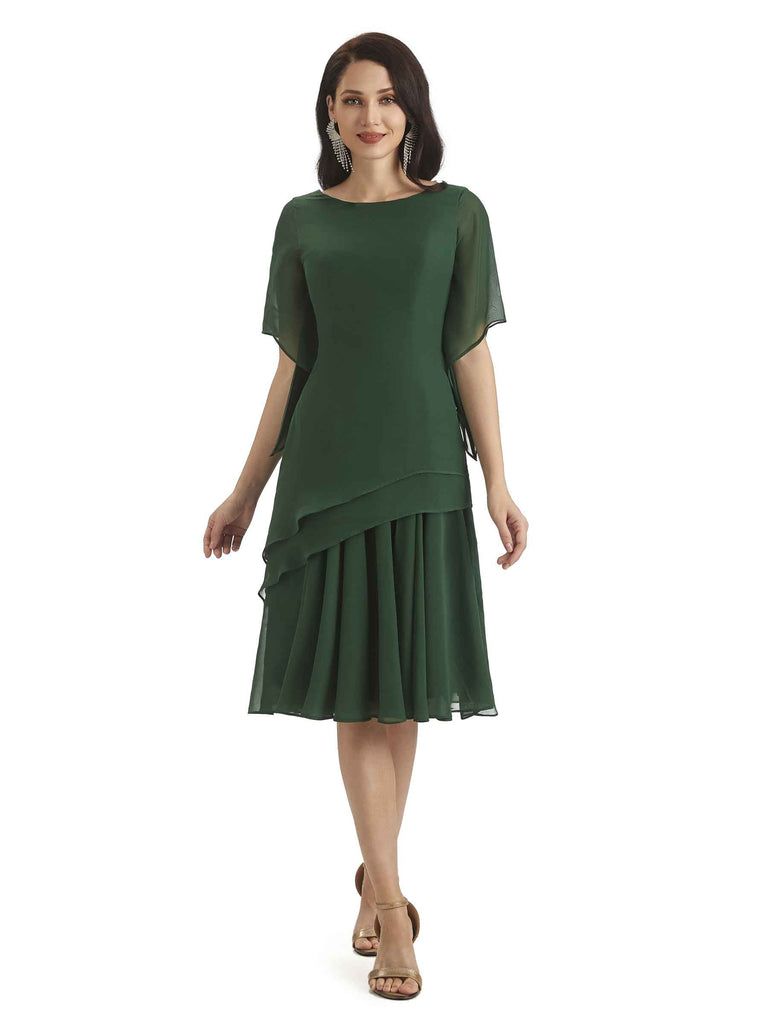 Modern A-line Chiffon Half Sleeves Knee Length Short Mother of The Bride Dresses