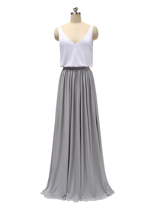 Two Pieces A-line V Neck Floor Length Bridesmaid Dresses