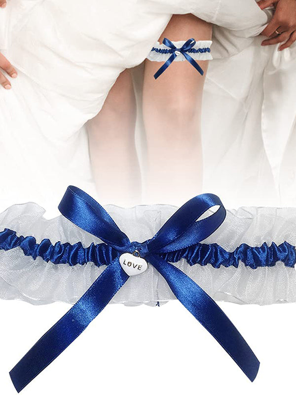 Navy Blue White Wedding Garter