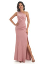 Sexy Side Slit One Shoulder Soft Satin Mermaid Formal Dresses to Wear to a Wedding
