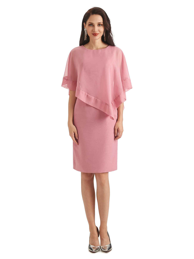 Casual A-Line Chiffon Short Sleeves Short Mother of The Bride Dresses