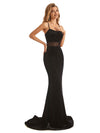 Sexy Velvet Mermaid Spaghetti Strap See Through Black Long Party Prom Dresses