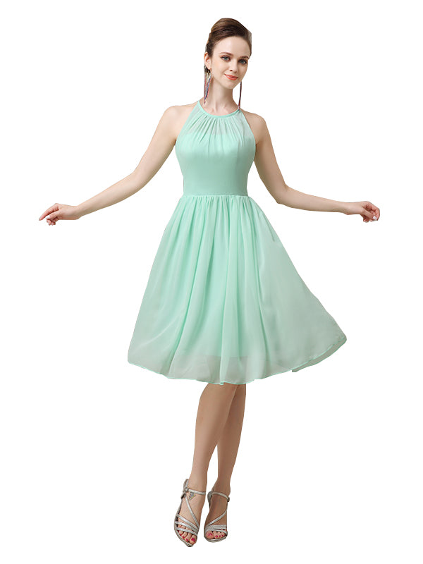 Halter A-line Knee-Length Chiffon Short Bridesmaid Dresses