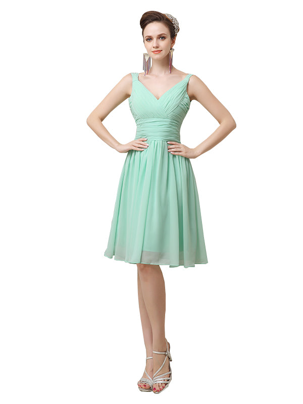 Elegant V-neck A-line Knee-Length Short Bridesmaid Dresses