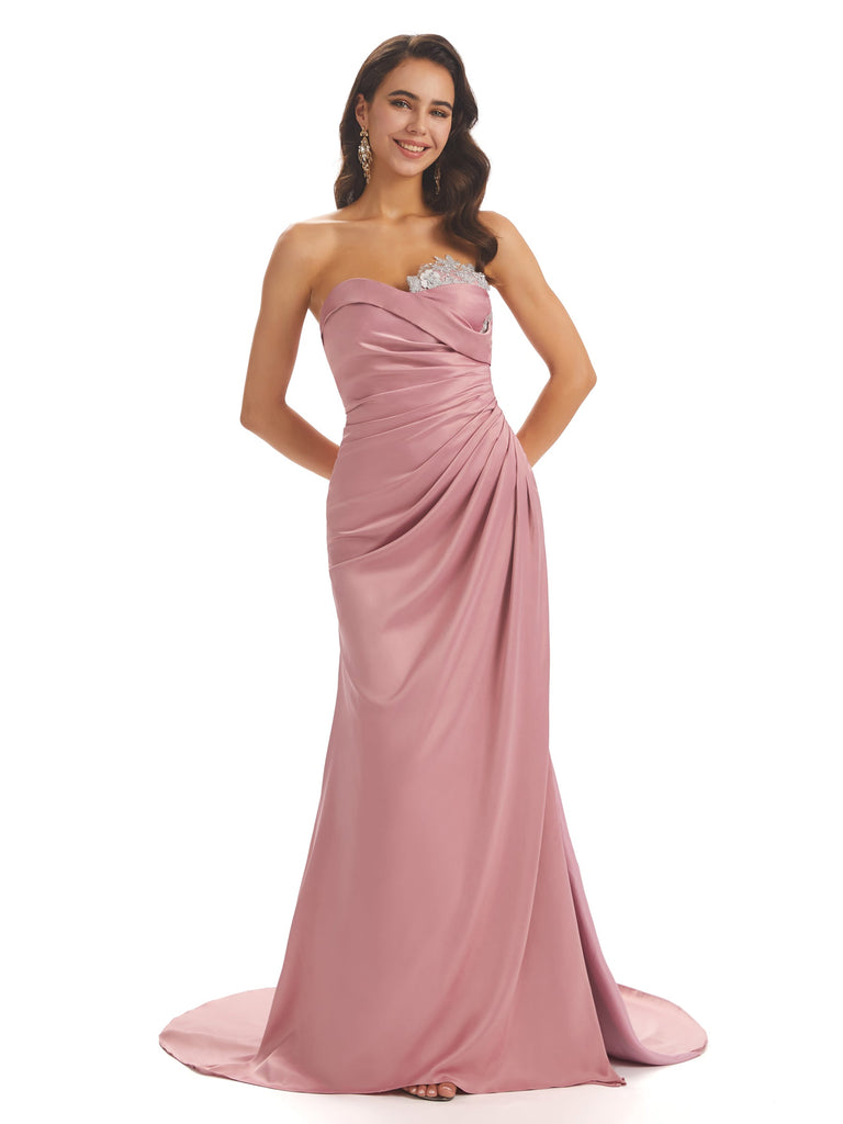 Sexy Satin Side Slit Sweetheart Long Mermaid Prom Dresses Online