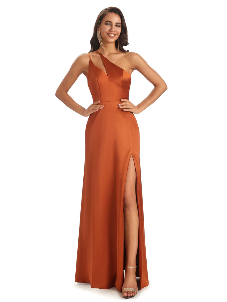 Sexy Soft Satin One Shoulder Mermaid Long Prom Dresses With Slit Online
