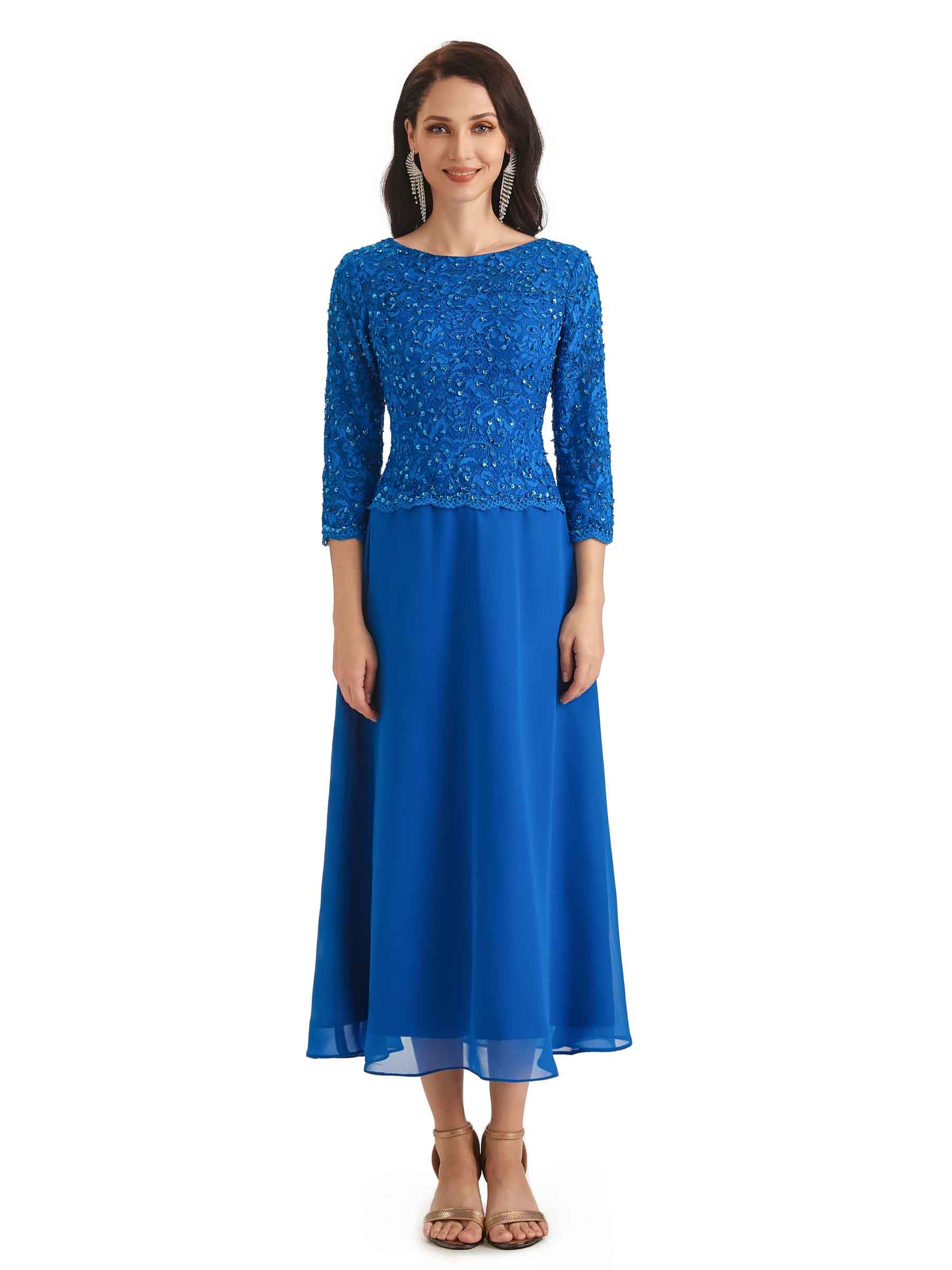 Elegant A-Line Chiffon Lace 3/4 Sleeve Short Groom of The Bride Dresses
