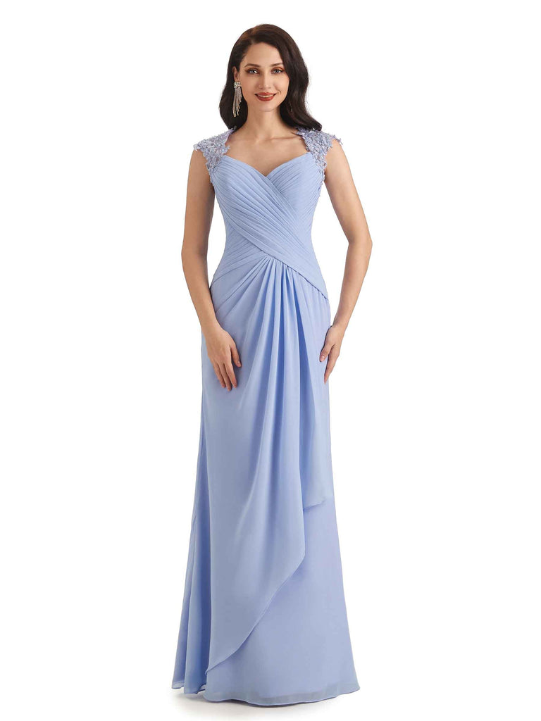 Elegant Chiffon Sheath Queen Ann Floor Length Long Mother of The Bride Dresses