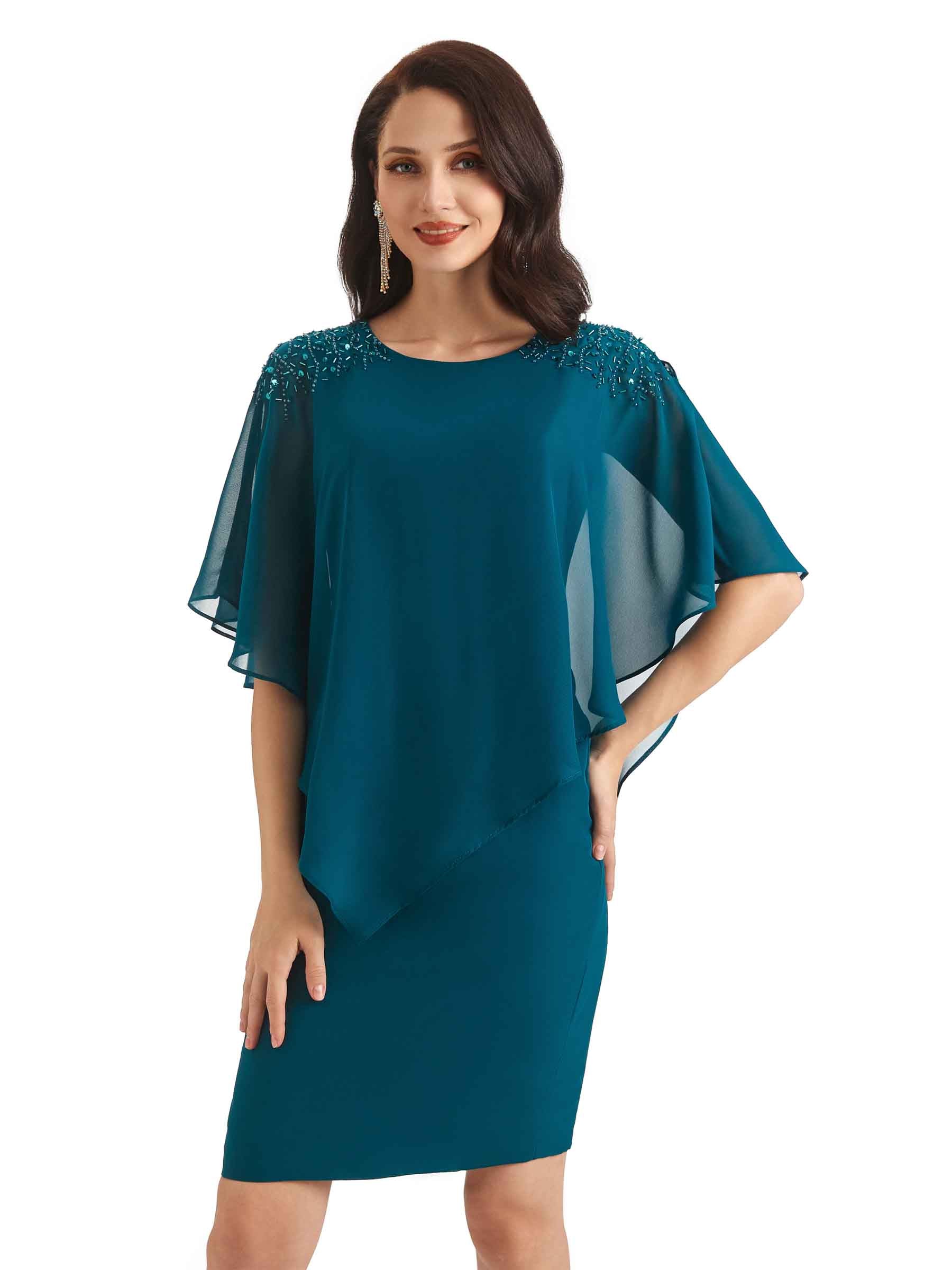 Elegant Chiffon Half Sleeves Knee Length Short Mother of The Bride Dresses