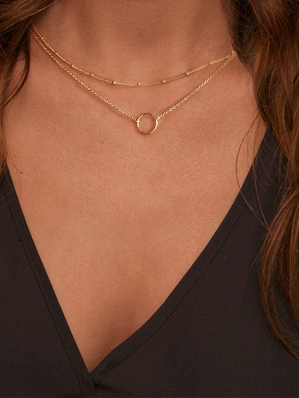 Layered Heart Necklace Pendant Handmade 18k Gold Plated Dainty Gold Choker Long Necklace