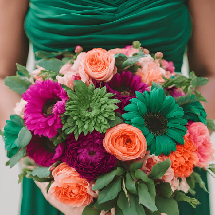 Green dress with pink flowers best sale