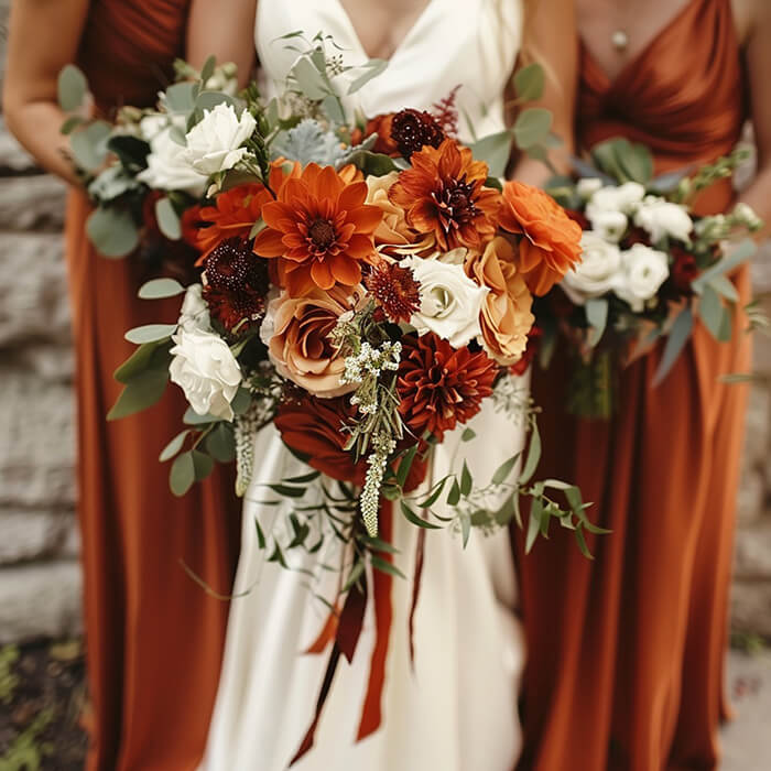 A Guide to Matching Bouquets with Rust Bridesmaid Dresses