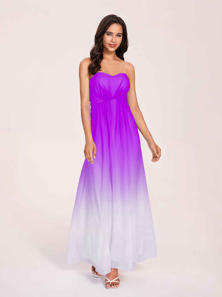 Elegant A-line Ombre Chiffon Maxi Long Bridesmaid Dresses