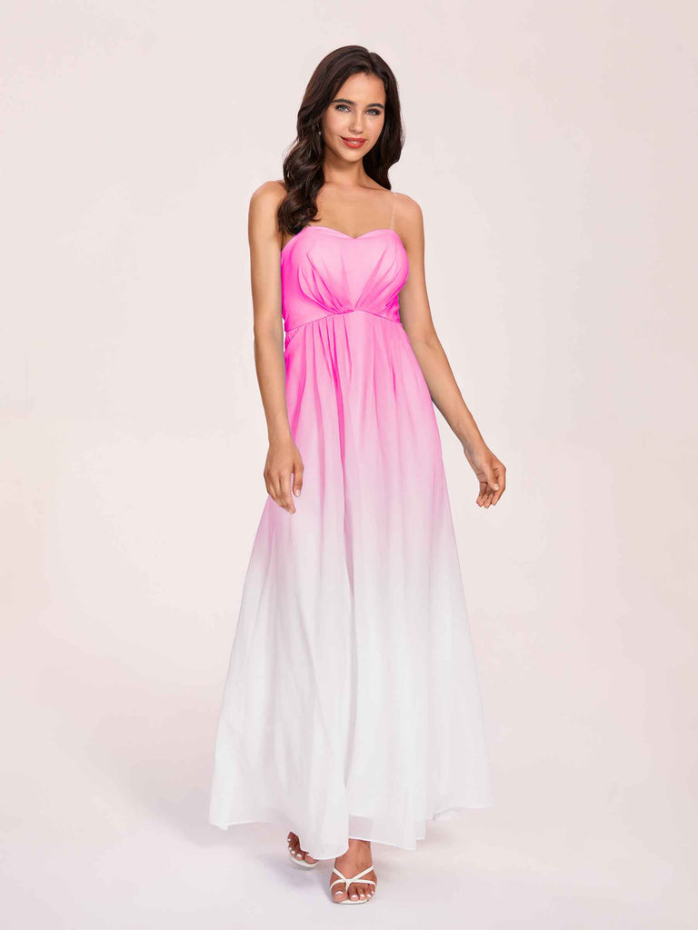 Spaghetti Straps Floral A-line Ombre Chiffon Long Blush Bridesmaid Dresses - ChicSew, Pale Pink Spaghetti Straps Floral A-line Ombre Chiffon Long Blush Bridesmaid Dresses - ChicSew, Pale Pink