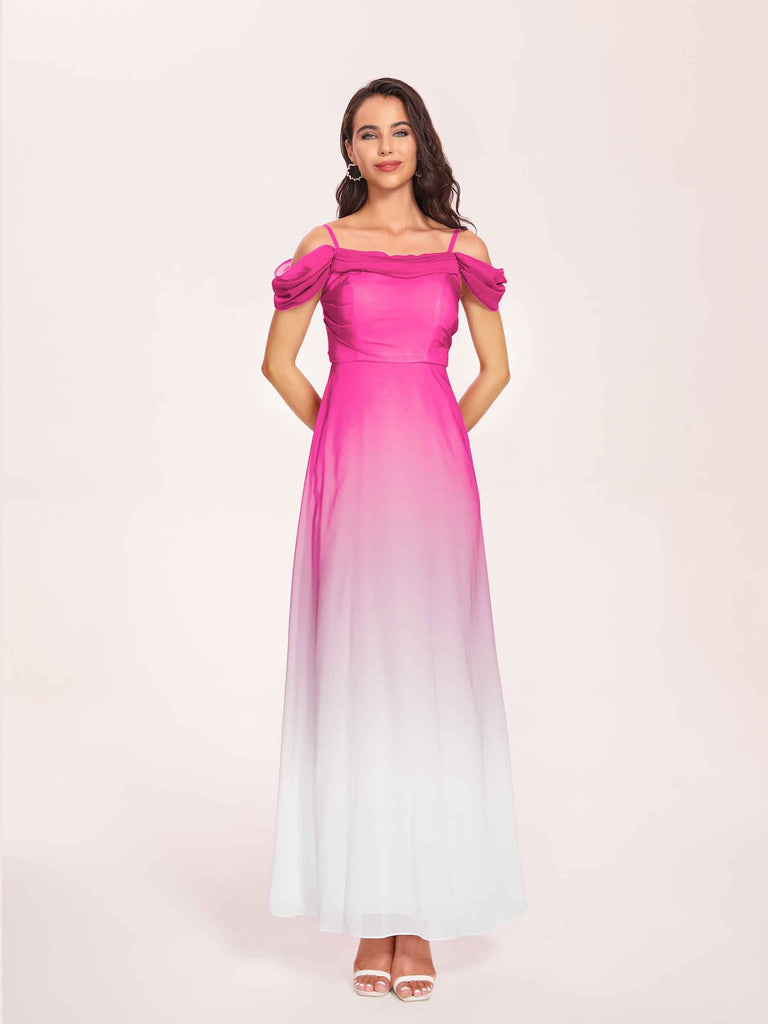 Elegant Spaghetti Straps A-line Chiffon Long Ombre Blush Bridesmaid Dresses - ChicSew, Fandango Pink Elegant Spaghetti Straps A-line Chiffon Long Ombre Blush Bridesmaid Dresses - ChicSew, Fandango Pink