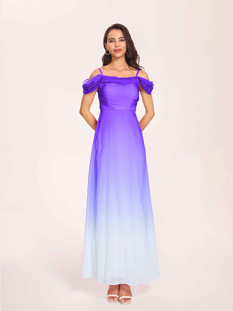 ChicSew Ombre Bridesmaid Dresses Online Elegant Cold Shoulder A-line Chiffon Long / Ombre Dresses Online, Fuchsia