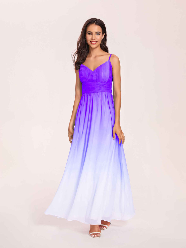 ChicSew Ombre Bridesmaid Dresses Online Elegant Spaghetti Straps A-line Chiffon Long / Ombre Dresses Online, Deep Blue