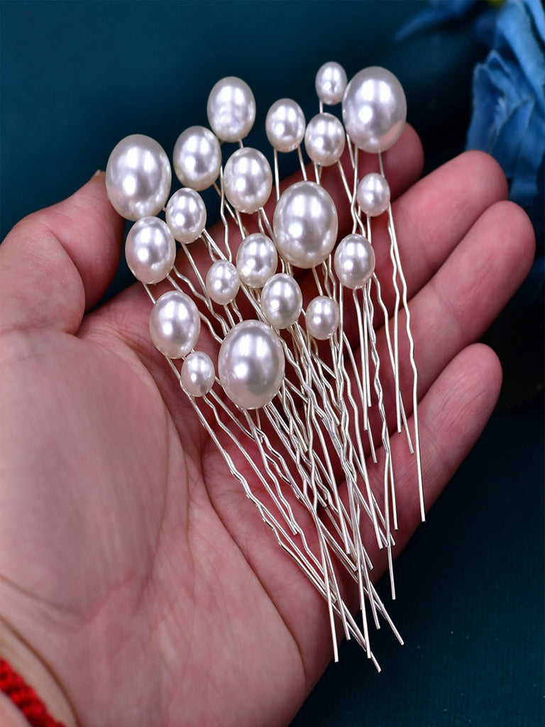 Handmade Pearl U-shaped Clip Dirty Braid Hair Accessories Flash Diamond Hair Fork for Women, HP536