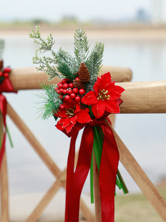 Nuevo Festival al aire libre elementos de Navidad silla respaldo flor simulación flor fiesta boda flor decorativa roja, CF17088