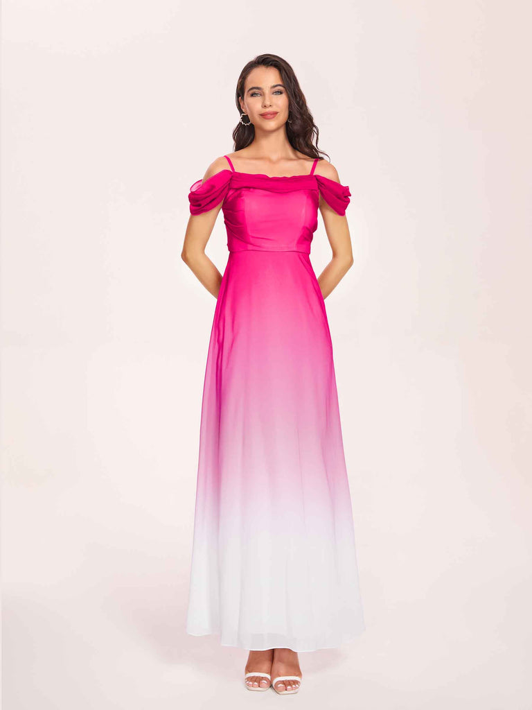 Elegant Cold Shoulder A-line Chiffon Long Ombre Bridesmaid Dresses
