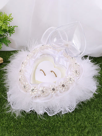 White Heart Shaped Lace Ring Box For Brides And Groom, JZH-5882