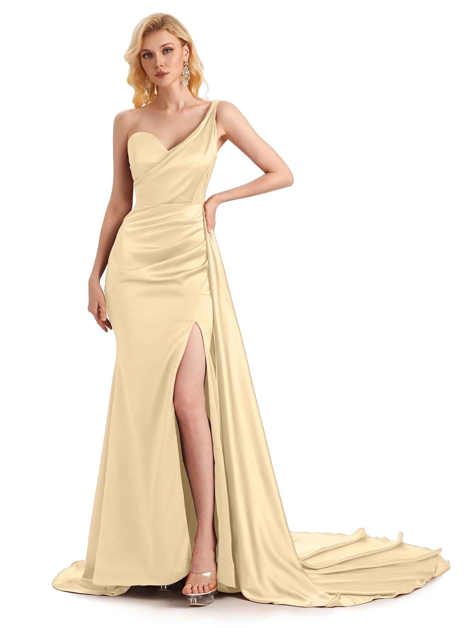 Long Fall Side Slit Satin Bridesmaid Dresses