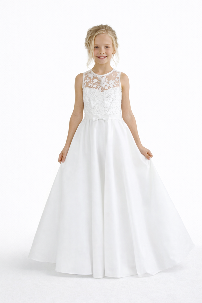 Elegant Lace Bodice Flower Girl Dress Sleeveless Ball Gown Floor Length Tulle Wedding Party