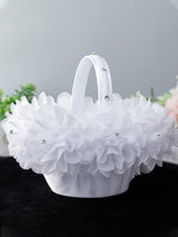 Bride And Bridesmaid Flower Basket Portable White Petals Simple Flower Basket, HL-5726
