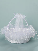 Lace White Bow Decoration Portable Flower Basket With Movable Handle, HL-5721