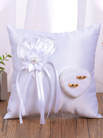 White Wedding Ring Pillow Camellia Accessories Square Ring Box For Bride and Groom, JZH-5872