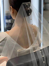 Elegant Simple Floral Pearls Long Bridal Veil, V64