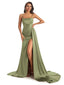 Sexy Soft Satin Side Slit Spaghetti Straps Floor-Length Mermaid Bridesmaid Dresses Online In Stock