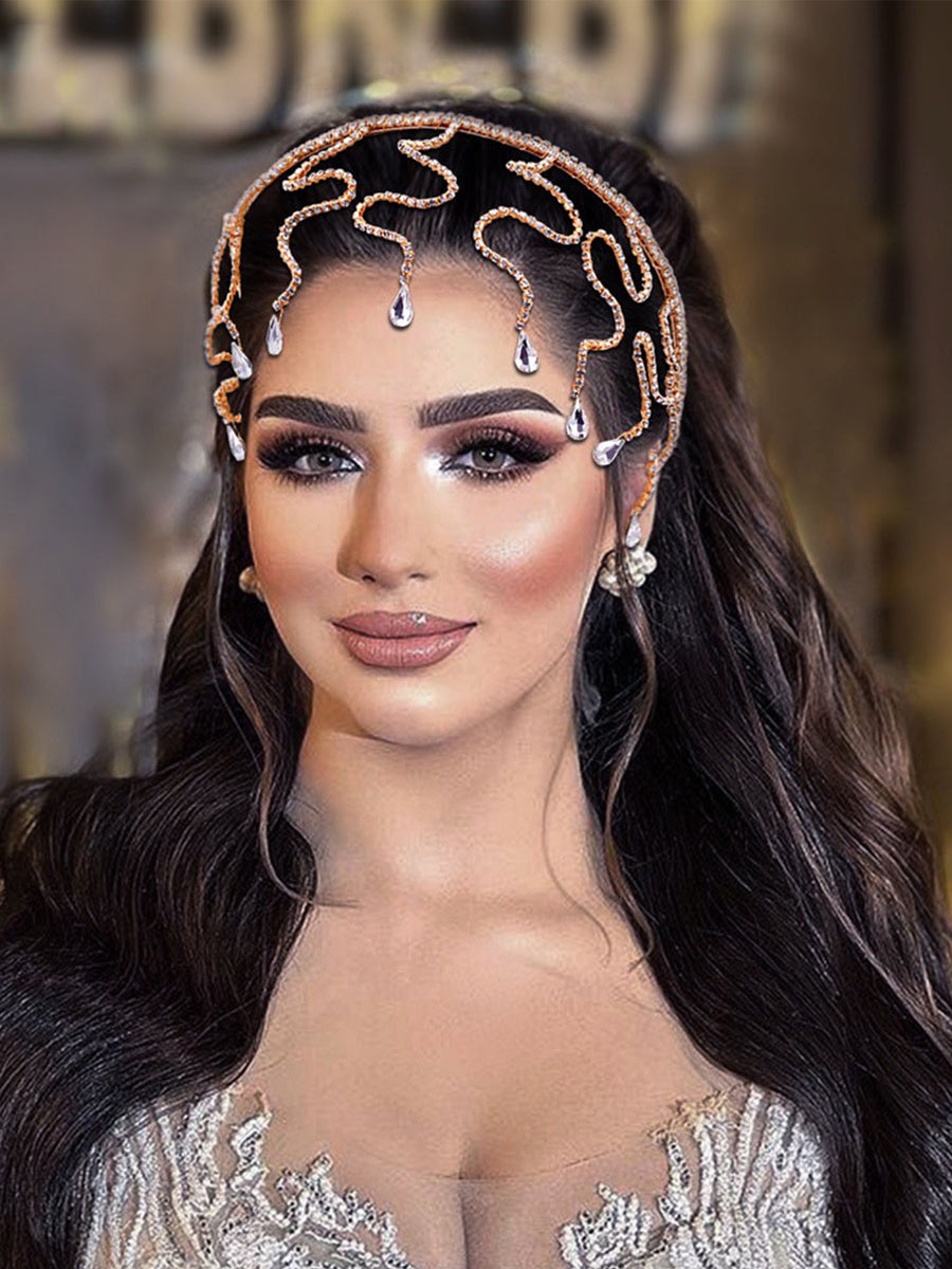 Sparkly Bridal Headwear Rhinestone Head Chain Headband Accessories Handmade Forehead Hair Chain, HP467