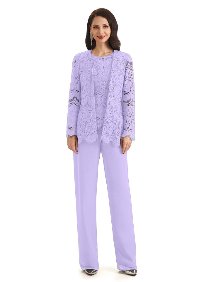 Elegant Jewel Lace Sleeveless Pant Suit Mother Of The Bride With Jacket In Stock