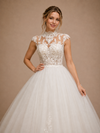 ChicSew Elegant High Neck Cap Sleeves Tulle Lace Appliques A-Line Maxi Wedding Dress