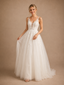 ChicSew Elegant Fancy Deep V-Neck A-Line Lace Tulle Maxi Long Wedding Dress
