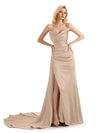 Unique Sweetheart Side Slit Soft Satin Long Mermaid Bridesmaid Dresses In Stock