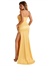 Sexy Strapless Soft Satin Mermaid Side Slit Long Bridesmaid Dresses Online