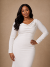 ChicSew Elegant Cowl Neck Mermaid Crepe Long Sleeves Floor-Length Wedding Dress With Button