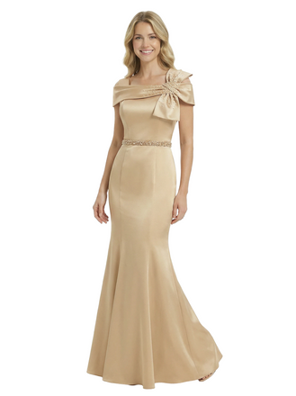 Chicsew Mother of Groom Dress Pretty Off Shoulder Satin Mermaid Gown Classy Beaded Waist