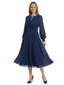 Mother of The Groom Dress Keyhole Neck Long Sleeve Chiffon Tea-Length A-Line Gown