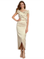 Elegant V-Neck Off Shoulder Sleeveless Ruching Sheath Mother Of The Bride Dresses