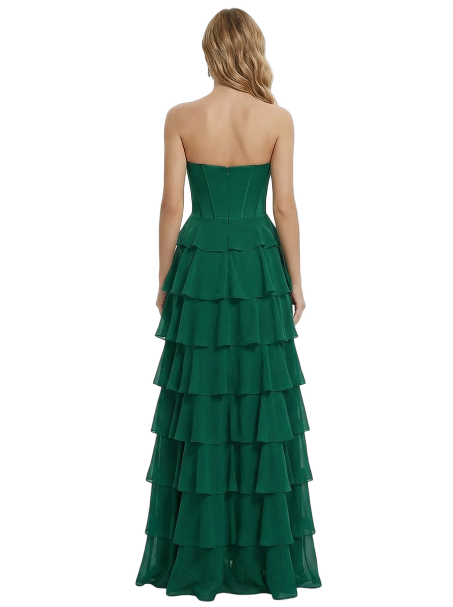 ChicSew Modern Chiffon Ruffles Strapless A-line Corset Prom Dresses with Slit