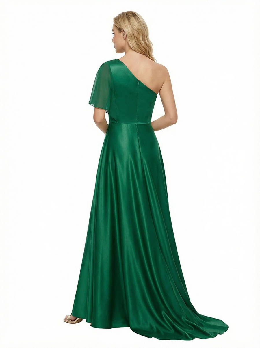 ChicSew Modern One Shoulder Chiffon Overlay A-Line Satin Evening Prom Gowns
