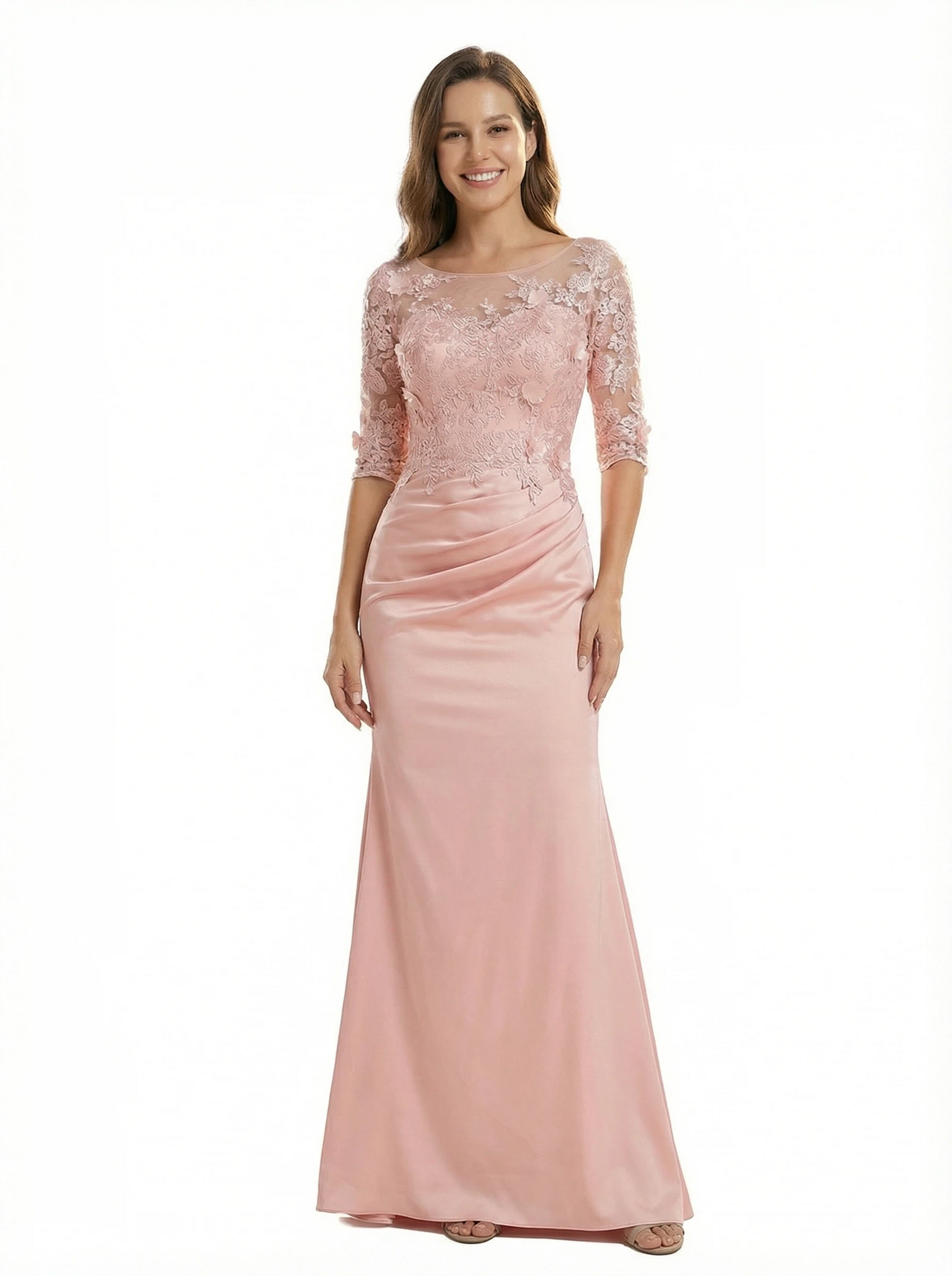 Chicsew Mother of The Bride Dress Scoop Half Sleeve Mermaid Lace Trumpet Maxi Gown